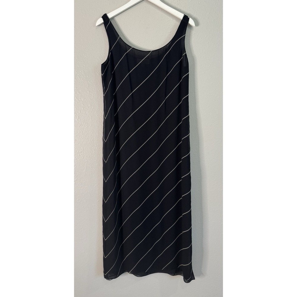 Emanuel Ungaro 100% Silk Black Bias Stripe Maxi Slip Dress Size 10 Minimalist
